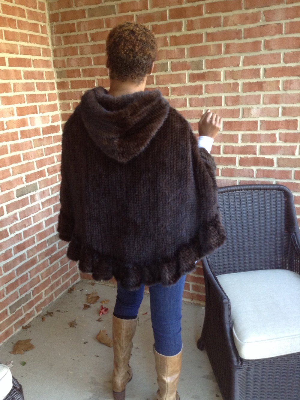 Dark Brown knitted Mink Fur-Women's Cape